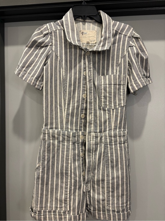 Pilcro Pants - Pilcro Gray & White Striped Short-Sleeve Button Romper